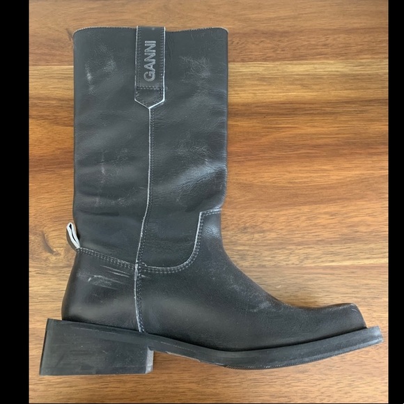 Ganni Mc Logoprint Leather Knee Boots 